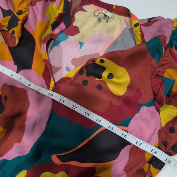 Marine Layer Floral Ruffle Tiered Mini Dress Tencel Burgundy Medium - Picture 10 of 13